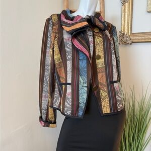Multicolor Striped Women's Reversible Jacket Large Ruffle Collar